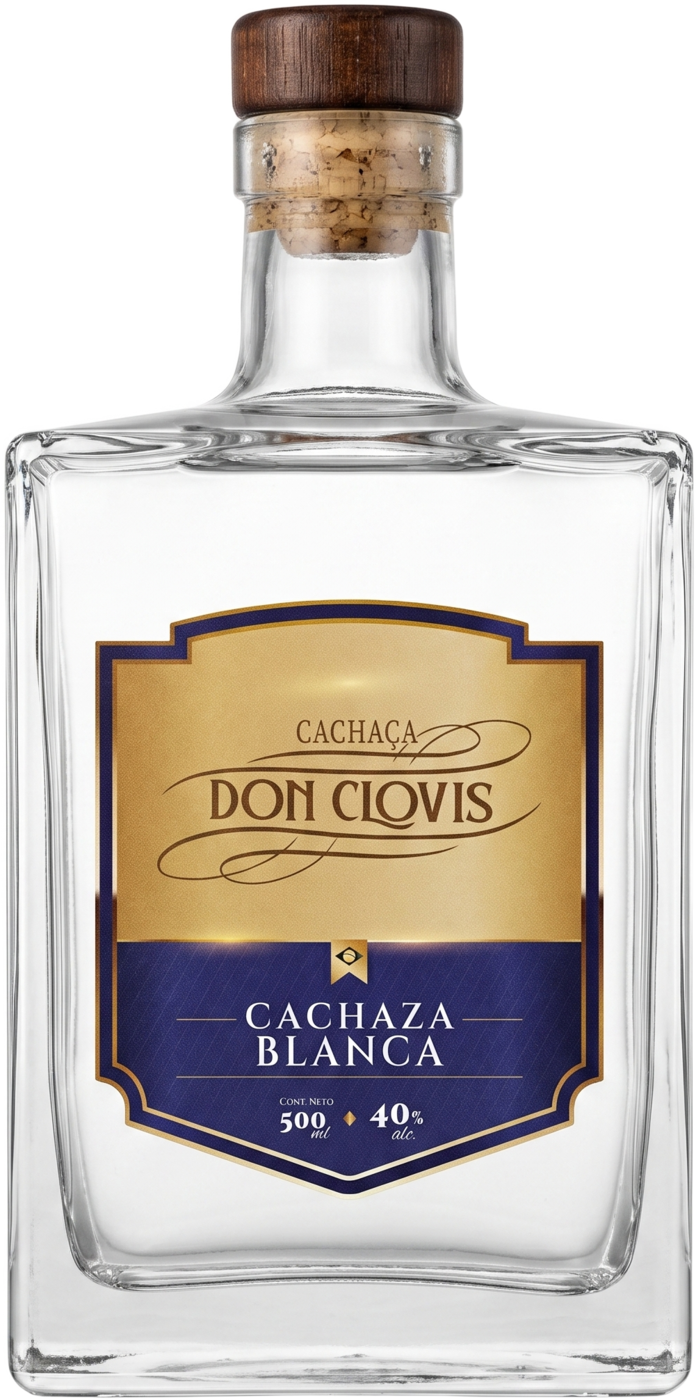 Botella cuadrada de Don Clovis Cachaza Blanca, 500 ml