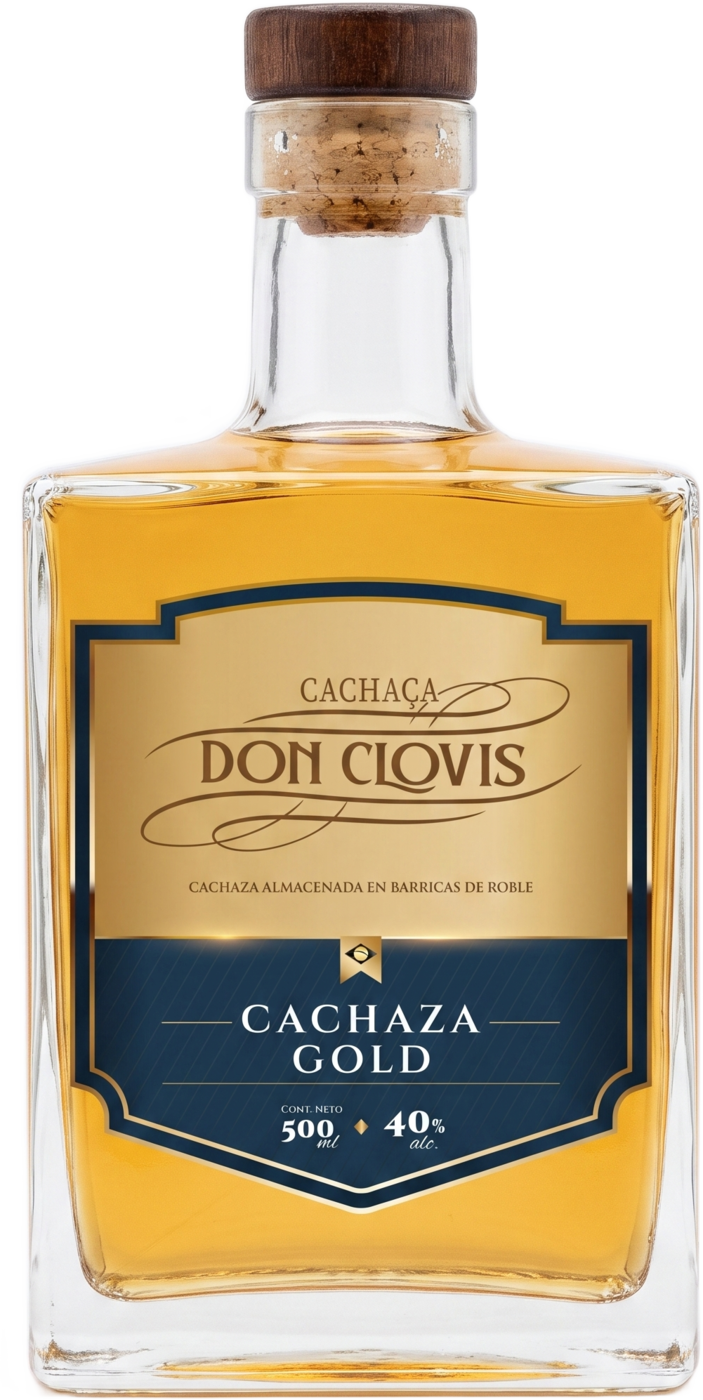 Botella cuadrada de Don Clovis Cachaza Gold, 500 ml