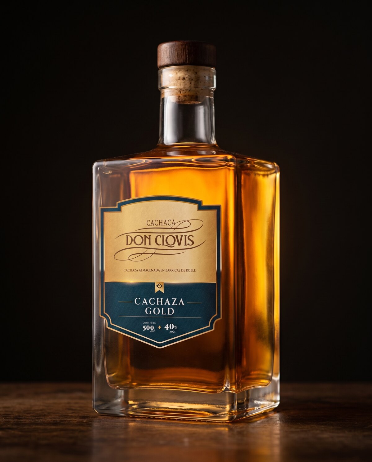 Botella de Don Clovis Cachaza Gold, 500 ml